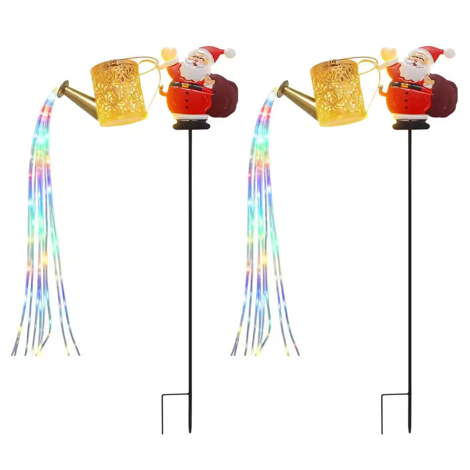 Solar Lights Outdoor Santa Watering Can Kettle Lights LED Fairy Lights Waterproof Metal Garden Lantern for Yard Patio Lawn