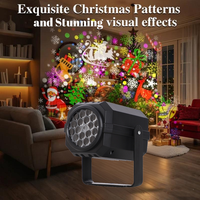 Rotating projector with LED lights creates a Christmas effect.