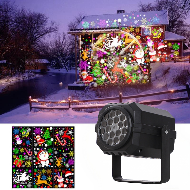 Rotating projector with LED lights creates a Christmas effect.